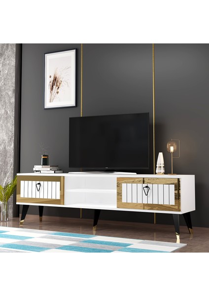 Lidya Tv Stand Beyaz-Altın