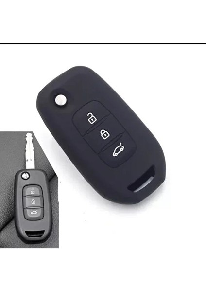 Renault Clio 5 Megane 4 Captur Kadjar Symbol Sustalı Silikon Anahtar Kılıfı 3 Buton Siyah modelleri