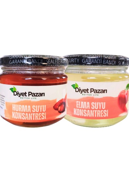 Elma Suyu Konsantresi 300 ml Hurma Suyu Konsantresi 300 ml 2'li Set (Tatlandırıcı Seti)