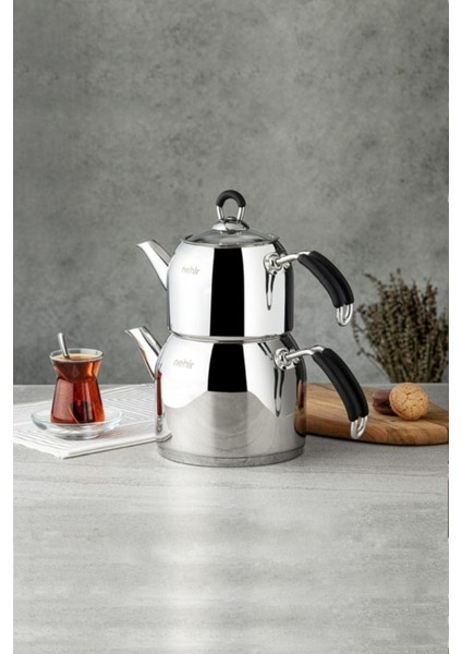 Metalik Modern Mini Küçük Boy Çaydanlık Takımı Süzgeçli