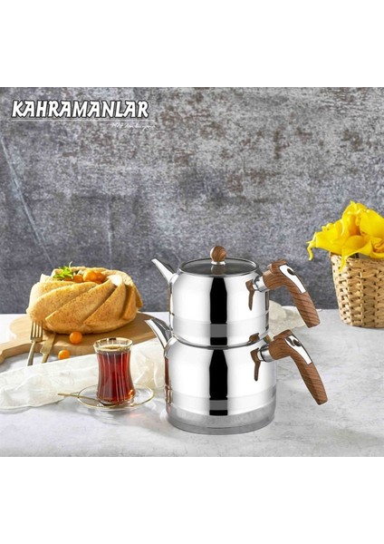 1050-A Yağmur Ahşap Çaydanlık Orta Boy