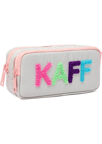 01108 Taş Rengi Pembe Fermuarlı Su Geçirmez Bondit Kumaş Peluş Baskılı Çift Gözlü Kalemlik