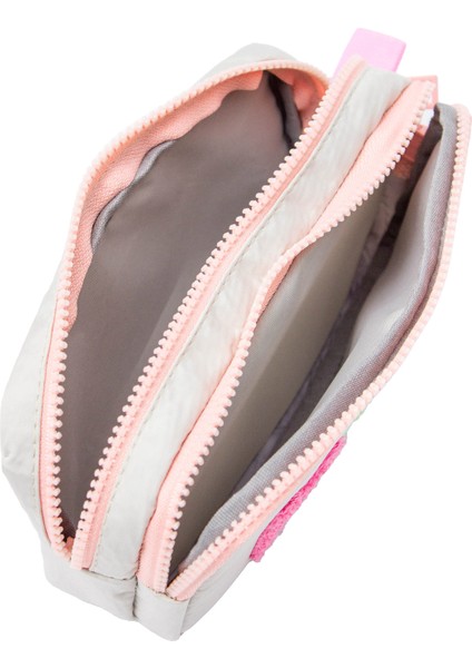 01108 Taş Rengi Pembe Fermuarlı Su Geçirmez Bondit Kumaş Peluş Baskılı Çift Gözlü Kalemlik fırsatları