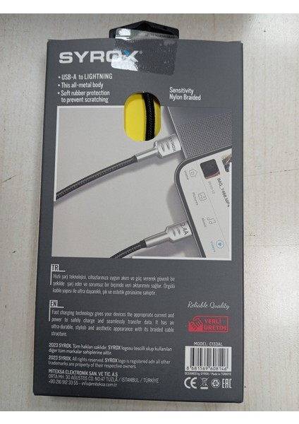 C133AL 2.4A Hasir Hızlı Iphone Lightnıng Şarj & Data Kablosu -Perfect Hardness Metal Case Smart Serıes 2.4A Fast Charge C133AL