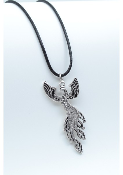 Zümrüdü Anka Kuşu Deri Ip Kolye