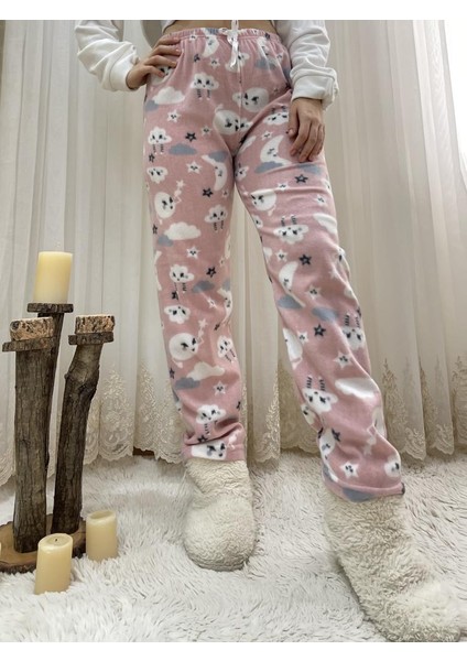 Kadın Polar Pijama Altı Kışlık Lastikli Bel Tek Alt