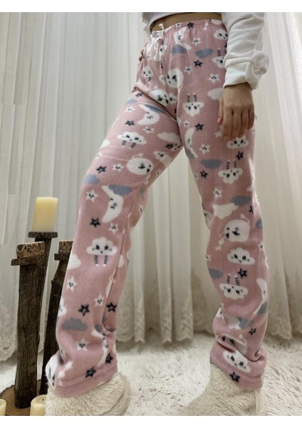 Kadın Polar Pijama Altı Kışlık Lastikli Bel Tek Alt