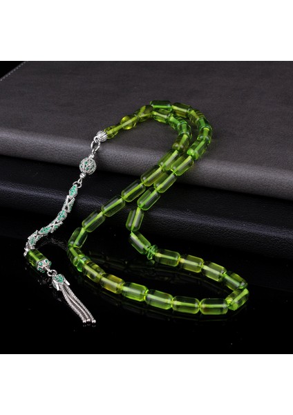 Kapsül Kesim Damla Kehribar Zirkon Taş Gümüş Püsküllü Tesbih fiyatları