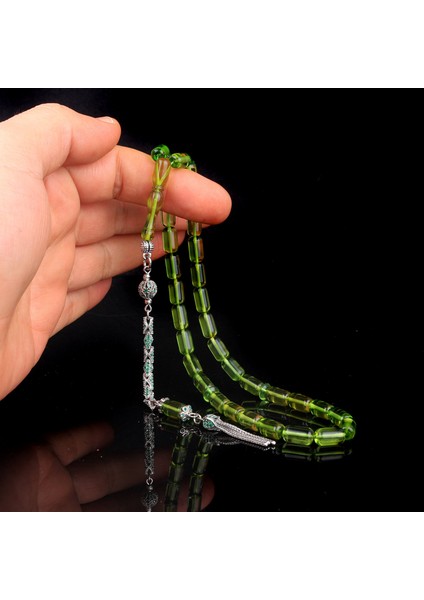 Kapsül Kesim Damla Kehribar Zirkon Taş Gümüş Püsküllü Tesbih modelleri