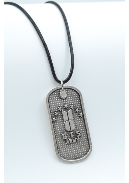 BTS Army Künye Gümüş Kaplama Unisex Deri İp Kolye kod 502