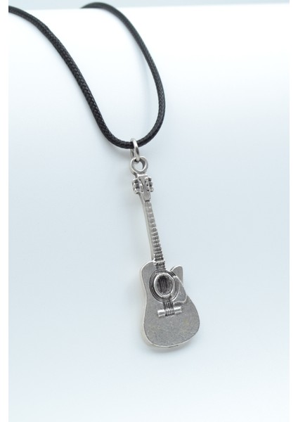 Gitar Gümüş Kaplama Unisex Deri İp Kolye kod 361