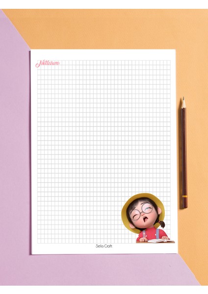 Sevimli Kızçe Desenli Kareli Notepad 03 Günlük Planlayıcı, Defter, To Do List, Not Defteri, Ajanda