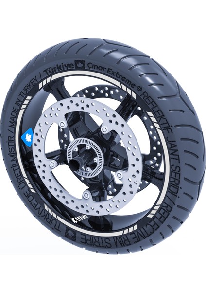 Reflektif Beyaz (Gri) 4 Parçalı Kesikli Jant Şeridi Sticker Çınar Extreme