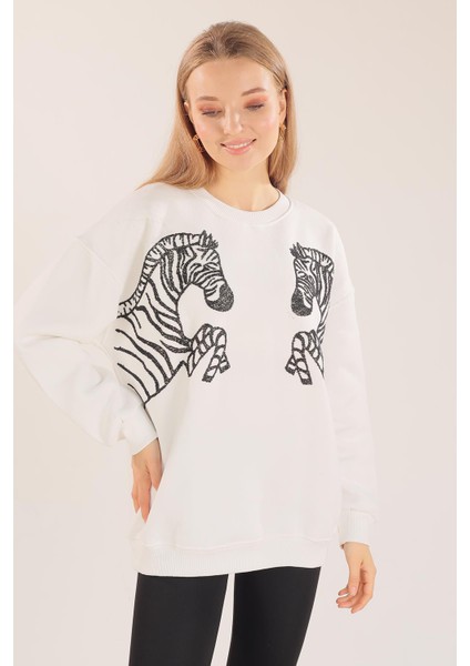 3217 Zebra Desen Sweat Ekru