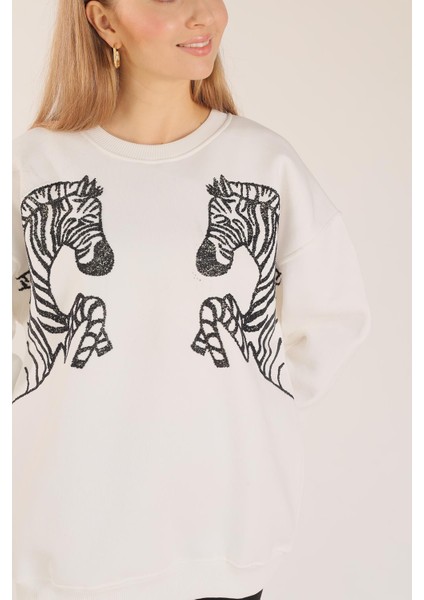 3217 Zebra Desen Sweat Ekru