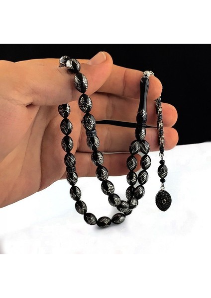 Zirkon Taşlı Püsküllü Gümüş Işleme Ateş Kehribar Tesbih fiyatları