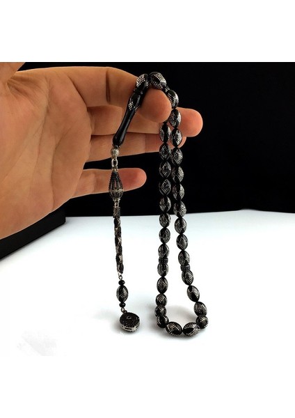 Zirkon Taşlı Püsküllü Gümüş Işleme Ateş Kehribar Tesbih fırsatları