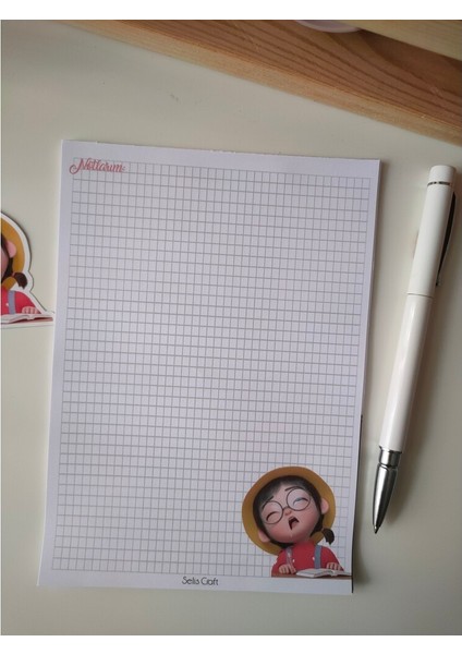 Sevimli Kızçe Desenli Kareli Notepad 03 Günlük Planlayıcı, Defter, To Do List, Not Defteri, Ajanda