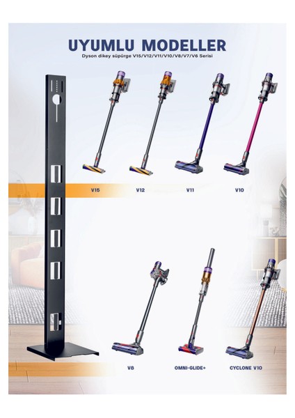 Dyson Uyumlu Süpürge Standı Kare Tabanlı