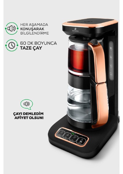 Çaysever Robotea Pro 4 In 1 Konuşan Otomatik Cam Çay ve Filtre Kahve Demleme Makinesi