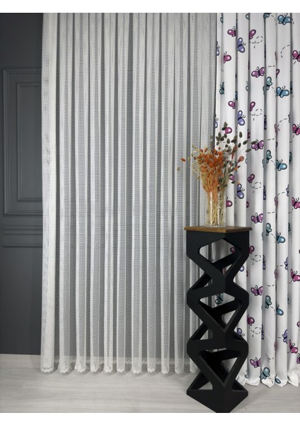 Taç Delikli Dantel Tül Perde, 1/2 Seyrek Pile, Tek Kanat - Ekru 100 x 250 cm indirimleri