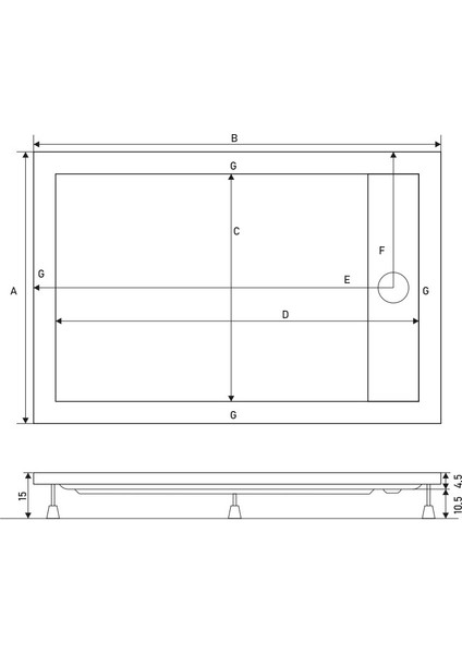 75 x 120 cm Drop Dikdörtgen Panelli Duş Teknesi