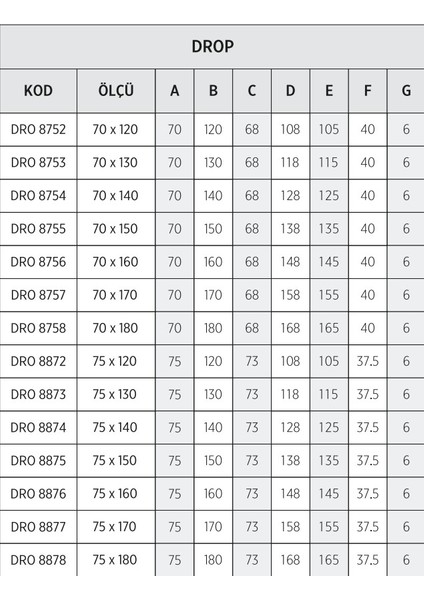 75X180 Drop Dikdörtgen Panelli Duş Teknesi
