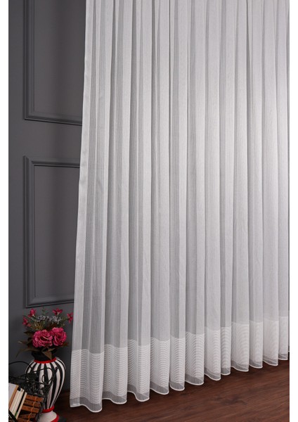 Taç Eteği Bantlı Ketentül Perde, 1/3 Sık Pile, Tek Kanat - Ekru 100 x 250 cm fırsatları