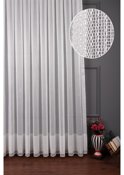 Taç Eteği Bantlı Ketentül Perde, 1/2,5 Normal Pile, Tek Kanat - Ekru 100 x 250 cm