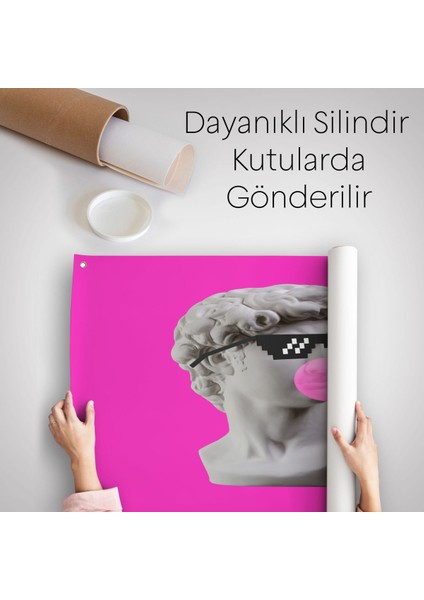 Piksel Gözlüklü David'in Kafasının Alçı Heykeli Kanvas Duvar Örtüsü-Halısı, Pop ART-5064