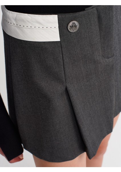 80792 Pilili Kıvrık Kemerli Etek-Antrasit fırsatları