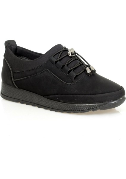 Siyah Nubuk Lastik Bağcıklı Ortopedik Kadın Ayakkabı modelleri