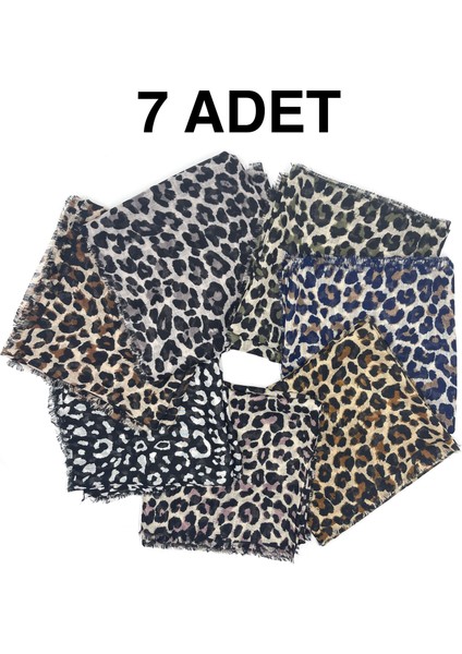 7'li Set Hediyelik Leopar Desen Flamlı Pamuklu Yazma Eşarp 100X100CM