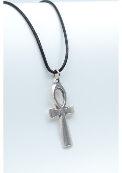 Nil'in Anahtarı - Ankh Anahtarı Gümüş Kaplama Unisex Deri İp Kolye kod 379