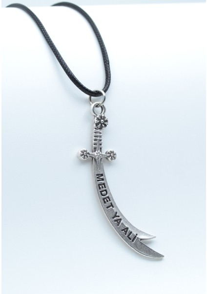 Zülfikar Kılıcı Gümüş Kaplama Unisex Deri İp Kolye kod 323