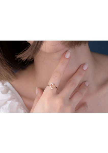 Yarı Taşlı Açık Kalp Yüzük 14 Ayar Altın