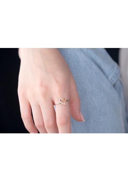 Yarı Taşlı Açık Kalp Yüzük 14 Ayar Altın modelleri