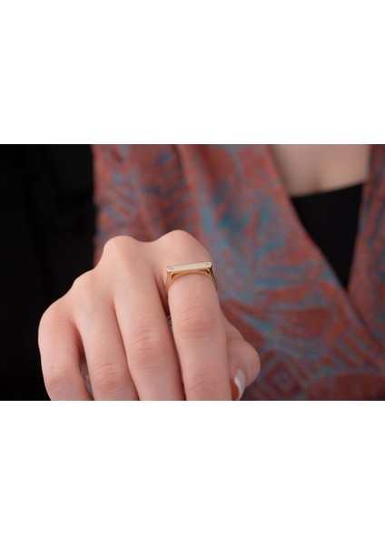 Spor Geometrik Yüzük Minimal Şövalye Yüzük 14 Ayar Altın modelleri