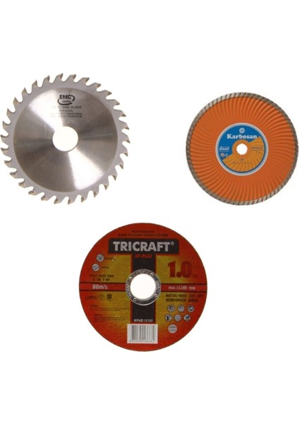 3 Lü 115MM Turbo Mermer Fayans, ,ahşap,metal Kesme Disk Seti