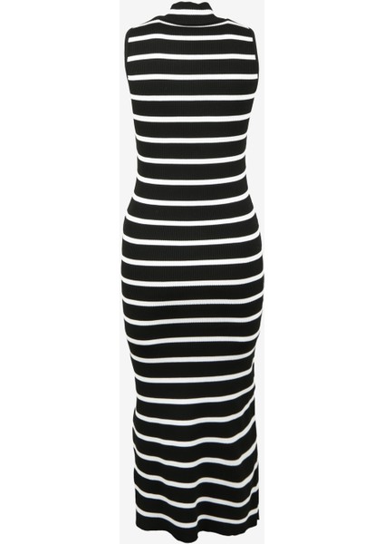 Yarım Balıkçı Yaka Çizgili Siyah - Beyaz Midi Kadın Elbise A3WL-ELB2 fiyatları