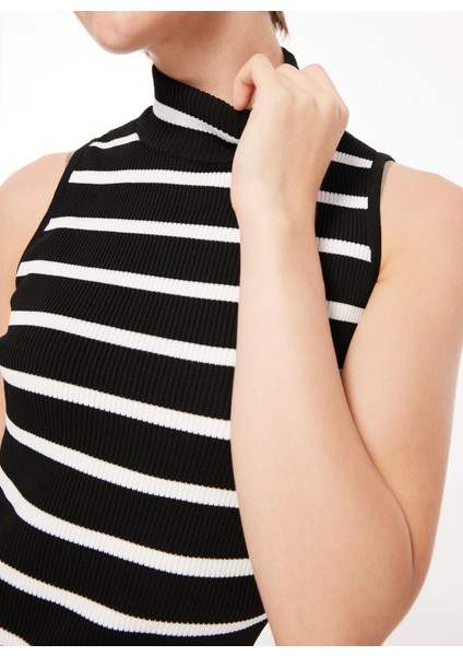 Yarım Balıkçı Yaka Çizgili Siyah - Beyaz Midi Kadın Elbise A3WL-ELB2 modelleri
