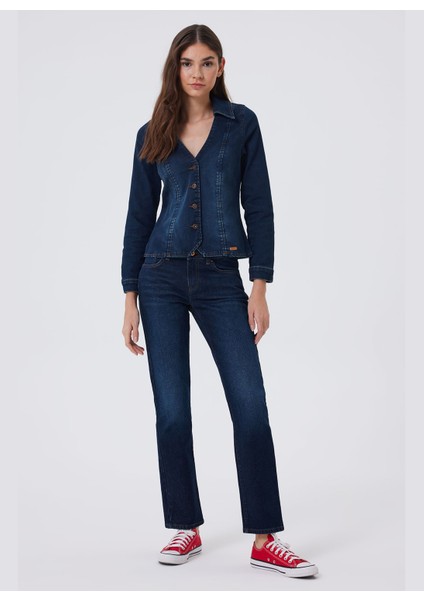 Yüksek Bel Boru Paça Straight Pudra Kadın Denim Pantolon 241 Lcf 121016 Susıe Hıllary Rınse