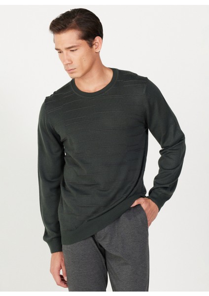 ALTINYILDIZ CLASSICS Erkek Yeşil-Antrasit Standart Fit Normal Kesim Bisiklet Yaka Triko Kazak