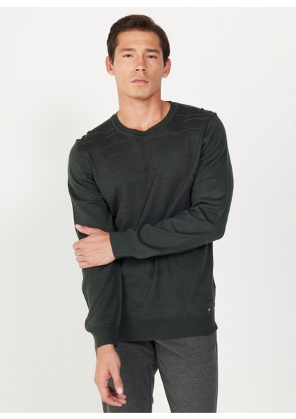 ALTINYILDIZ CLASSICS Erkek Yeşil-Antrasit Standart Fit Normal Kesim Bisiklet Yaka Triko Kazak modelleri