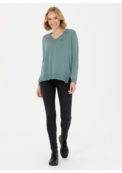 V Yaka Comfort Fit Mint Kazak Kadın ORINAV-BSK23 fırsatları