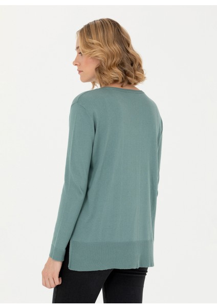 V Yaka Comfort Fit Mint Kazak Kadın ORINAV-BSK23 indirimleri