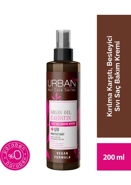 URBAN Care Argan Oil & Keratin Kırılma Karşıtı Sıvı Saç Bakım Kremi 200 ml - vegan