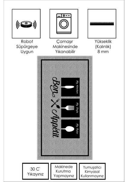 Dijital Baskı Makinede Yıkanabilir Kaymaz Taban Leke Tutmaz Gri Mutfak Halısı Ve Mutfak Yolluk
