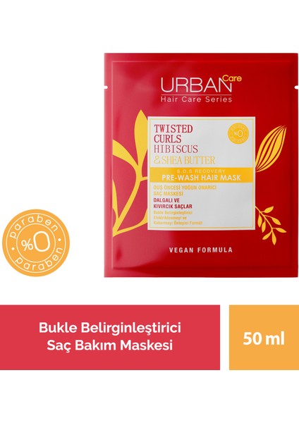 URBAN Care Hibiscus & Shea Butter Bukle Belirginleştirici Duş Öncesi Saç Bakım Maskesi 50 ml - Vegan