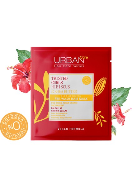 URBAN Care Hibiscus & Shea Butter Bukle Belirginleştirici Duş Öncesi Saç Bakım Maskesi 50 ml - Vegan